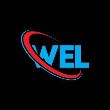 WEL logosu. Mektup var. WEL mektup logosu tasarımı. Çember ve büyük harfli monogram logosuna bağlı WEL logosu. Teknoloji, iş ve emlak markası için WEL tipografisi.