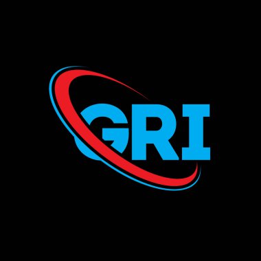 GRI logosu. GRI mektubu. GRI harf logosu tasarımı. Çember ve büyük harfli monogram logosuyla birleştirilmiş GRI logosu. Teknoloji, iş ve emlak markası için GRI tipografisi.