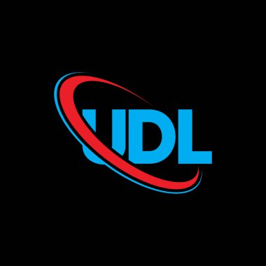 UDL logosu. UDL harfi. UDL harf logosu tasarımı. Çember ve büyük harfli monogram logosuna bağlı ilk UDL logosu. Teknoloji, iş ve emlak markası için UDL tipografisi.