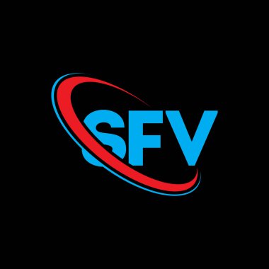 SFV logosu. SFV mektubu. SFV harf logosu tasarımı. Çember ve büyük harfli monogram logosuna bağlı baş harfler SFV logosu. Teknoloji, iş ve emlak markası için SFV tipografisi.