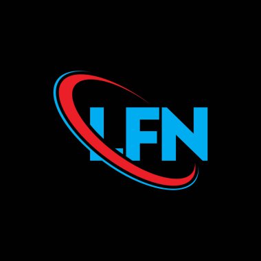 LFN logosu. LFN mektubu. LFN harf logosu tasarımı. Çember ve büyük harfli monogram logosuna bağlı ilk LFN logosu. Teknoloji, iş ve emlak markası için LFN tipografisi.