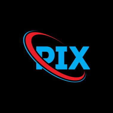 PIX logosu. PIX mektubu. PIX harfli logo tasarımı. Çember ve büyük harfli monogram logosuna bağlı PIX logosu. Teknoloji, iş ve emlak markası için PIX tipografisi.