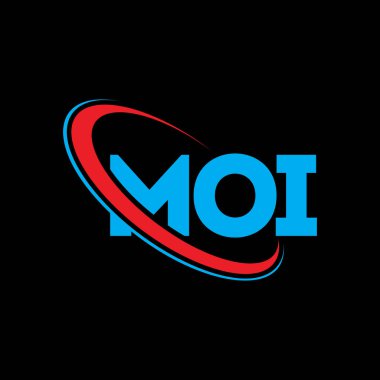 Mol logosu. Mektup. MOI harf logosu tasarımı. Çember ve büyük harfli monogram logosuna bağlı baş harfler. Teknoloji, iş ve emlak markası için MOI tipografisi.