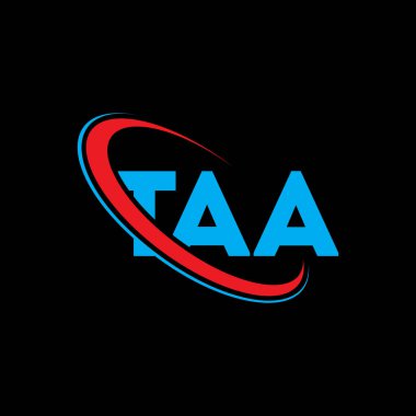TAA logosu. TAA mektubu. TAA harf logosu tasarımı. Çember ve büyük harfli monogram logosuna bağlı baş harfler TAA logosu. Teknoloji, iş ve emlak markası için TAA tipografisi.