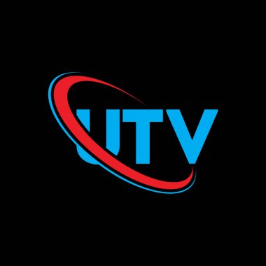 UTV logosu. UTV mektubu. UTV harf logosu tasarımı. Çember ve büyük harfli monogram logosuna bağlı UTV logosu. Teknoloji, iş ve emlak markası için UTV tipografisi.