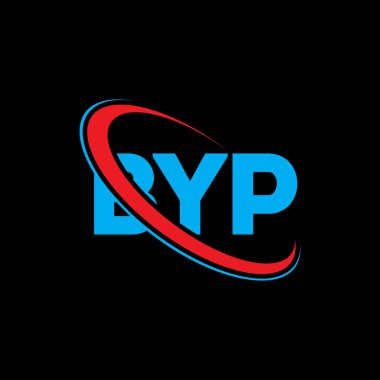 BYP logosu. BYP mektubu. BYP mektup logosu tasarımı. Çember ve büyük harfli monogram logosuyla birleştirilmiş BYP logosu. Teknoloji, iş ve emlak markası için BYP tipografisi.