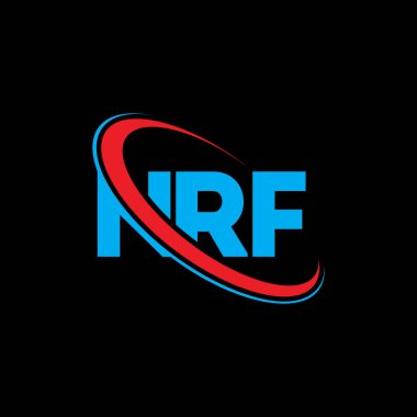 NRF logosu. NRF mektubu. NRF mektup logosu tasarımı. Çember ve büyük harfli monogram logosuna bağlı baş harfler NRF logosu. Teknoloji, iş ve emlak markası için NRF tipografisi.