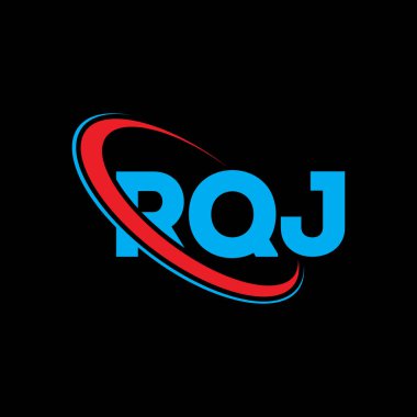 RQJ logosu. RQJ mektubu. RQJ harf logosu tasarımı. Çember ve büyük harfli monogram logosuna bağlı RQJ logosu. Teknoloji, iş ve emlak markası için RQJ tipografisi.