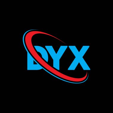 DYX logosu. DYX mektubu. DYX harf logosu tasarımı. Daire ve büyük harfli monogram logosuna bağlı DYX logosu. Teknoloji, iş ve emlak markası için DYX tipografisi.