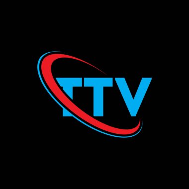 Televizyon logosu. Televizyon mektubu. Televizyon harfi logosu tasarımı. Daireye ve büyük harfli monogram logosuna bağlı TTV logosunun baş harfleri. Teknoloji, iş ve emlak markası için TTV tipografisi.