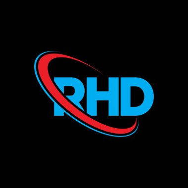 RHD logosu. RHD mektubu. RHD harf logosu tasarımı. Çember ve büyük harfli monogram logosuna bağlı RHD logosu. Teknoloji, iş ve emlak markası için RHD tipografisi.