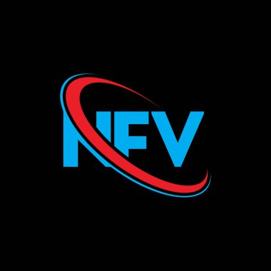 NFV logosu. NFV mektubu. NFV harf logosu tasarımı. Çember ve büyük harfli monogram logosuna bağlı NFV logosu. Teknoloji, iş ve emlak markası için NFV tipografisi.