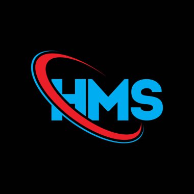 HMS logosu. HMS mektubu. HMS mektup logosu tasarımı. Çember ve büyük harfli monogram logosuna bağlı baş harfler HMS logosu. Teknoloji, iş ve emlak markası için HMS tipografisi.