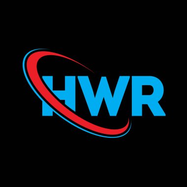 HWR logosu. HWR mektubu. HWR harf logosu tasarımı. Çember ve büyük harfli monogram logosuna bağlı HWR logosu. Teknoloji, iş ve emlak markası için HWR tipografisi.
