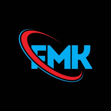 FMK logosu. FMK mektubu. FMK mektup logosu tasarımı. Çember ve büyük harfli monogram logosuna bağlı FMK logosu. Teknoloji, iş ve emlak markası için FMK tipografisi.