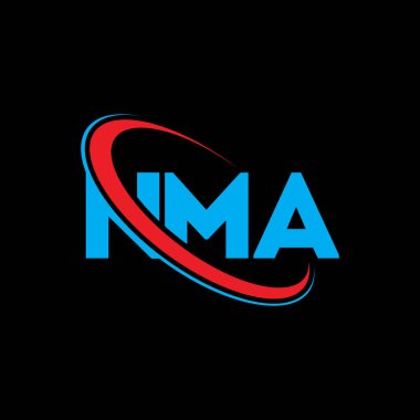 NMA logosu. NMA mektubu. NMA mektup logosu tasarımı. Çember ve büyük harfli monogram logosuna bağlı NMA logosu. Teknoloji, iş ve emlak markası için NMA tipografisi.