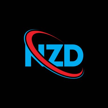 NZD logosu. NZD mektubu. NZD harf logosu tasarımı. Çember ve büyük harfli monogram logosuna bağlı NZD logosu. Teknoloji, iş ve emlak markası için NZD tipografisi.