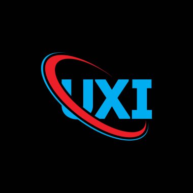 UXI logosu. UXI mektubu. UXI harf logosu tasarımı. Çember ve büyük harfli monogram logosuyla birleştirilmiş UXI logosu. Teknoloji, iş ve emlak markası için UXI tipografisi.