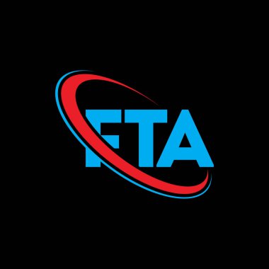 FTA logosu. FTA mektubu. FTA mektup logosu tasarımı. Çember ve büyük harfli monogram logosuna bağlı FTA logosu. Teknoloji, iş ve emlak markası için FTA tipografisi.