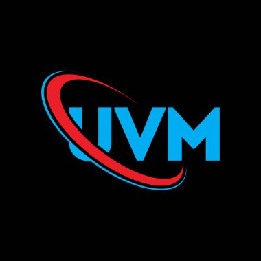 UVM logosu. UVM mektubu. UVM harf logosu tasarımı. Çember ve büyük harfli monogram logosuna bağlı baş harfler UVM logosu. Teknoloji, iş ve emlak markası için UVM tipografisi.