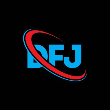 DFJ logosu. DFJ mektubu. DFJ mektup logosu tasarımı. Daire ve büyük harfli monogram logosuna bağlı baş harfler DFJ logosu. Teknoloji, iş ve emlak markası için DFJ tipografisi.