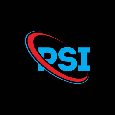 PSI logosu. PSI mektubu. PSI harfi logo tasarımı. Çember ve büyük harfli monogram logosuna bağlı PSI logosu. Teknoloji, iş ve emlak markası için PSI tipografisi.