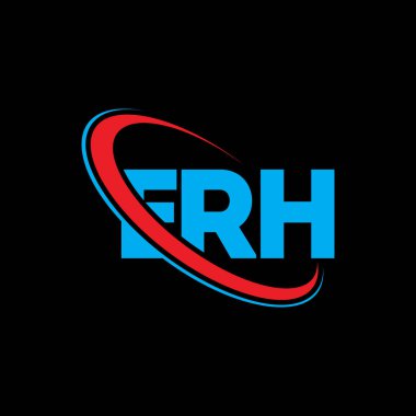 ERH logosu. ERH mektubu. ERH harf logosu tasarımı. Çember ve büyük harfli monogram logosuna bağlı ERH logosu. Teknoloji, iş ve emlak markası için ERH tipografisi.