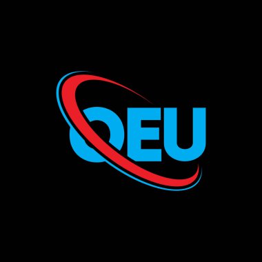OEU logosu. OEU mektubu. OEU mektup logosu tasarımı. Çember ve büyük harfli monogram logosuna bağlı OEU logosu. Teknoloji, iş ve emlak markası için OEU tipografisi.
