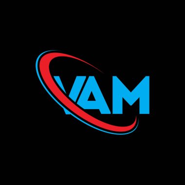 VAM logosu. VAM mektubu. VAM mektup logosu tasarımı. Çember ve büyük harfli monogram logosuna bağlı VAM logosu. Teknoloji, iş ve emlak markası için VAM tipografisi.