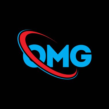Aman Tanrım logosu. Aman Tanrım, mektup. Aman Tanrım, harf logosu tasarımı. Çember ve büyük harfli monogram logosuna bağlı baş harfler. Teknoloji, iş ve emlak markası için OMG tipografisi.