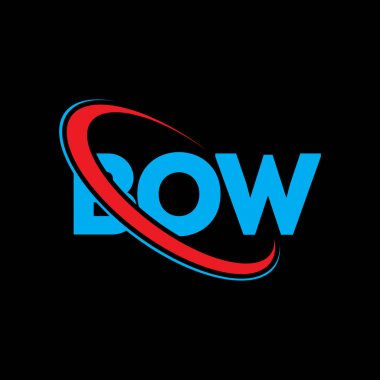 Bow logosu. Baş harfi. BOW harfli logo tasarımı. Çember ve büyük harfli monogram logosuna bağlı baş harfler. Teknoloji, iş ve emlak markası için BOW tipografisi.
