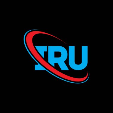 IRU logosu. IRU mektubu. IRU mektup logosu tasarımı. Çember ve büyük harfli monogram logosuna bağlı IRU logosunun baş harfleri. IRU teknoloji, iş ve gayrimenkul markası tipografisi.