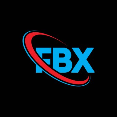 FBX logosu. FBX mektubu. FBX harfli logo tasarımı. Çember ve büyük harfli monogram logosuna bağlı FBX logosu. Teknoloji, iş ve emlak markası için FBX tipografisi.