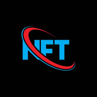 NFT logosu. NFT mektubu. NFT harf logosu tasarımı. Çember ve büyük harfli monogram logosuna bağlı NFT logosu. Teknoloji, iş ve emlak markası için NFT tipografisi.