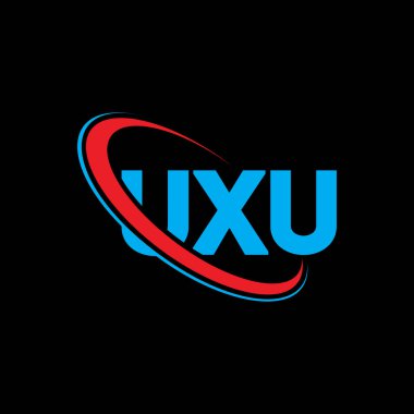UXU logosu. UXU mektubu. UXU harf logosu tasarımı. Çember ve büyük harfli monogram logosuna bağlı UXU logosu. Teknoloji, iş ve emlak markası için UXU tipografisi.