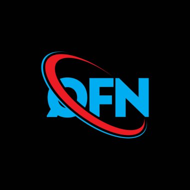 QFN logosu. QFN mektubu. QFN harf logosu tasarımı. Çember ve büyük harfli monogram logosuna bağlı QFN logosu. QFN teknoloji, iş ve gayrimenkul markası tipografisi.