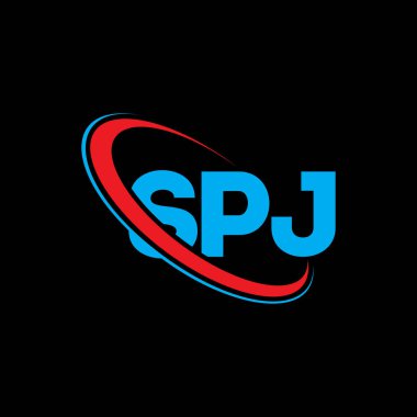 SPJ logosu. SPJ mektubu. SPJ harf logosu tasarımı. Çember ve büyük harfli monogram logosuna bağlı ilk SPJ logosu. Teknoloji, iş ve emlak markası için SPJ tipografisi.