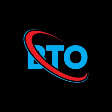 BTO logosu. BTO mektubu. BTO harfi logo tasarımı. Çember ve büyük harfli monogram logosuna bağlı BTO logosu. Teknoloji, iş ve emlak markası için BTO tipografisi.