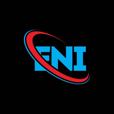 ENI logosu. ENI mektubu. ENI harf logo tasarımı. Çember ve büyük harfli monogram logosuna bağlı ilk ENI logosu. Teknoloji, iş ve emlak markası için ENI tipografisi.