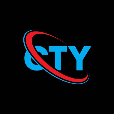 CTY logosu. CTY mektubu. CTY harf logosu tasarımı. Çember ve büyük harfli monogram logosuna bağlı CTY logosu. Teknoloji, iş ve emlak markası için CTY tipografisi.