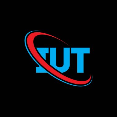 IUT logosu. Mektup var. IUT harf logosu tasarımı. Daireye ve büyük harfli monogram logosuna bağlı ilk IUT logosu. Teknoloji, iş ve emlak markası için IUT tipografisi.