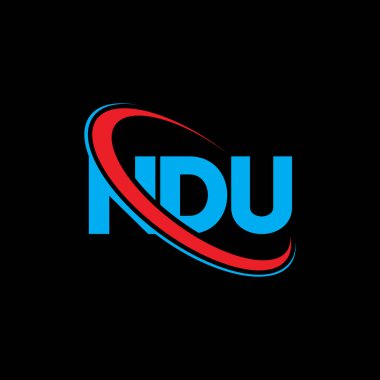 NDU logosu. NDU mektubu. NDU mektup logosu tasarımı. Çember ve büyük harfli monogram logosuna bağlı baş harfler NDU logosu. Teknoloji, iş ve emlak markası için NDU tipografisi.