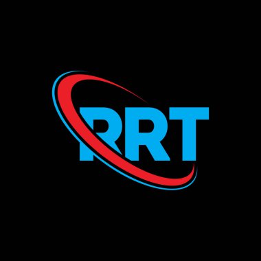 RRT logosu. RRT mektubu. RRT harf logosu tasarımı. Çember ve büyük harfli monogram logosuna bağlı RRT logosu. Teknoloji, iş ve emlak markası için RRT tipografisi.