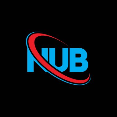 NUB logosu. NUB harfi. NUB harfli logo tasarımı. Çember ve büyük harfli monogram logosuna bağlı NUB logosu. Teknoloji, iş ve emlak markası için NUB tipografisi.