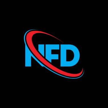 NFD logosu. NFD mektubu. NFD mektup logosu tasarımı. Çember ve büyük harfli monogram logosuna bağlı NFD logosu. Teknoloji, iş ve emlak markası için NFD tipografisi.