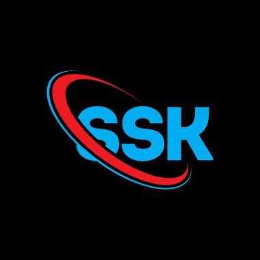 SSK logosu. SSK mektubu. SSK mektup logosu tasarımı. Çember ve büyük harfli monogram logosuna bağlı SSK logosu. Teknoloji, iş ve emlak markası için SSK tipografisi.
