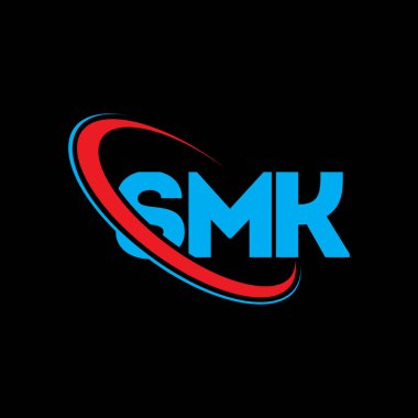 SMK logosu. SMK mektubu. SMK mektup logosu tasarımı. Çember ve büyük harfli monogram logosuna bağlı baş harfler SMK logosu. Teknoloji, iş ve emlak markası için SMK tipografisi.