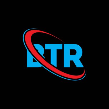 BTR logosu. BTR mektubu. BTR harf logosu tasarımı. Çember ve büyük harfli monogram logosuyla birleştirilmiş BTR logosu. Teknoloji, iş ve emlak markası için BTR tipografisi.