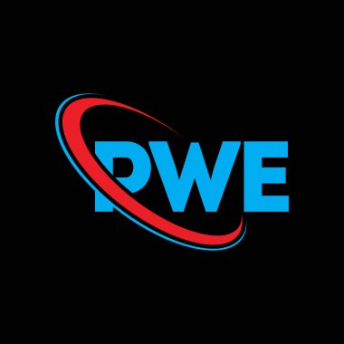 PWE logosu. PWE mektubu. PWE mektup logosu tasarımı. Çember ve büyük harfli monogram logosuna bağlı PWE logosu. Teknoloji, iş ve emlak markası için PWE tipografisi.