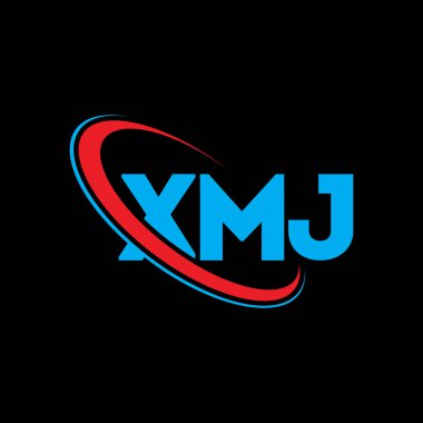 XMJ logosu. XMJ mektubu. XMJ harf logosu tasarımı. Çember ve büyük harfli monogram logosuna bağlı XMJ logosu. Teknoloji, iş ve emlak markası için XMJ tipografisi.